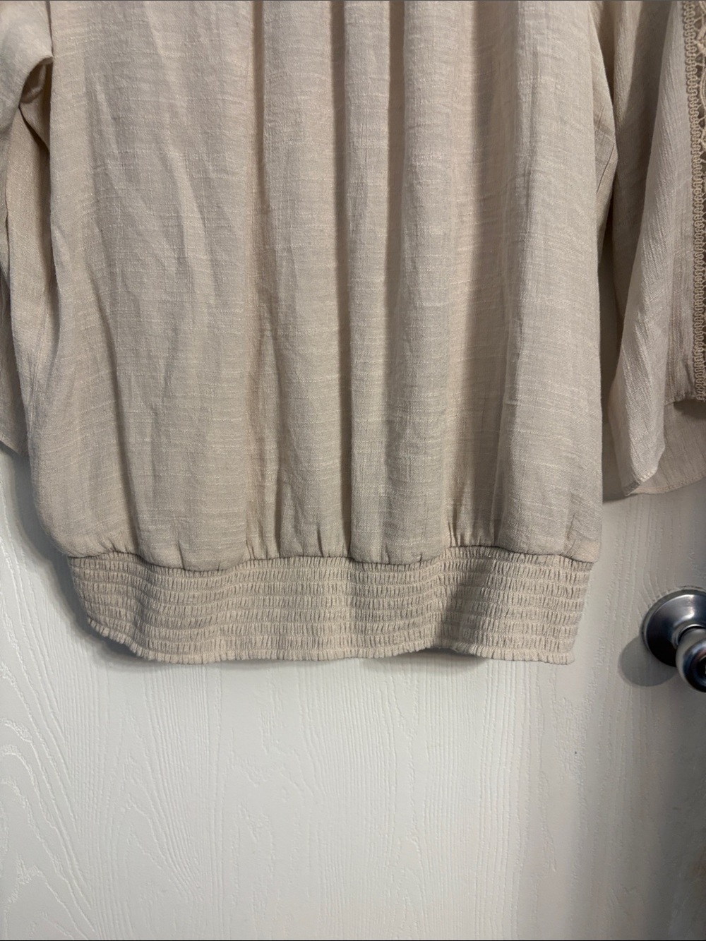 JM Collection Beige Lace-Trim Peasant Blouse - Picture 4 of 6